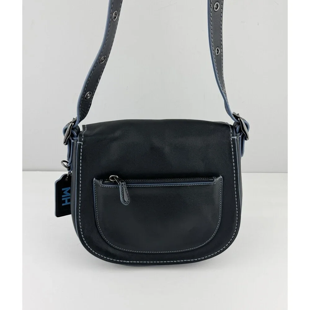 Coach 9170 Saddle Bag 23 Gray Glovetanned Leather Crossbody blue Contrast Stitch